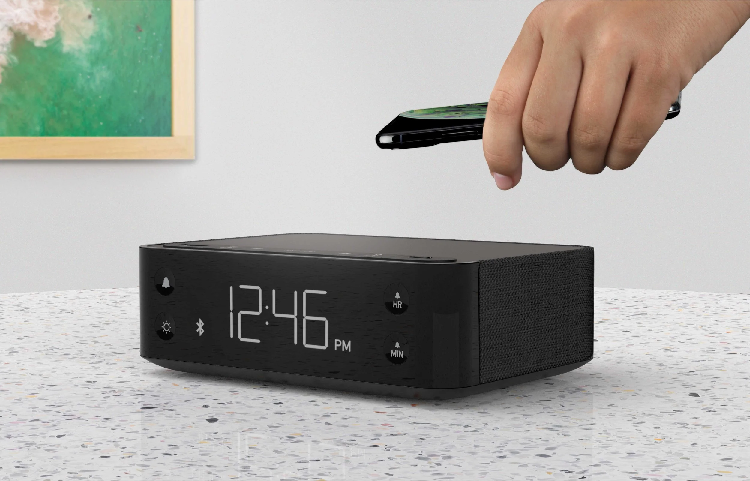 Modern Hotel Alarm Clock with 2x USB (Now with USB-C) Qi Wireless